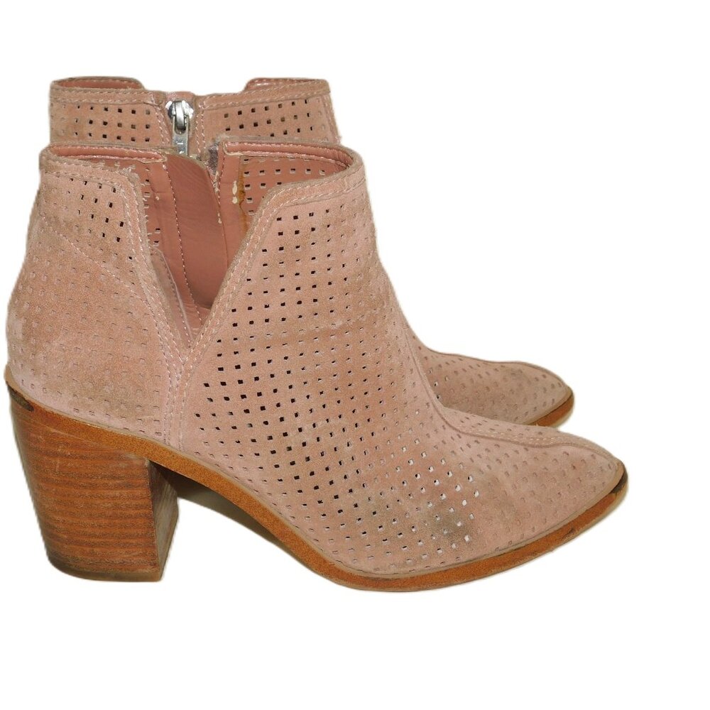 1. STATE Larocka Suede Stacked Block Heeled Perforated Ankle Booties Size 7 - Picture 4 of 9